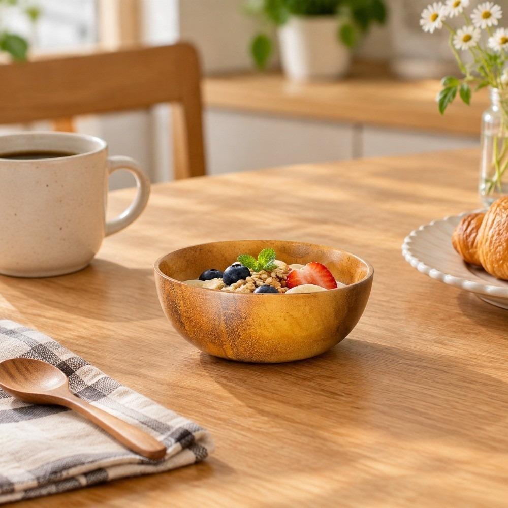 Wooden Salad Bowl Smooth Rice Noodle Bowl Anti slip Bottom Creative  Tableware  Daily Use