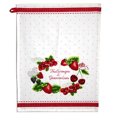 [R6596] - Pano de prato algodão 'Frutas Vermelhas e Doces' branco multicolorido - 60x45 cm