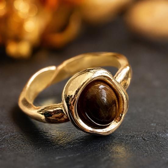 2Pcs Tiger Eye Stone Ring for Men Women, Adjustable Natural Stone Open Ring, Vintage Statement Ring, Jewelry Gift for Him Her