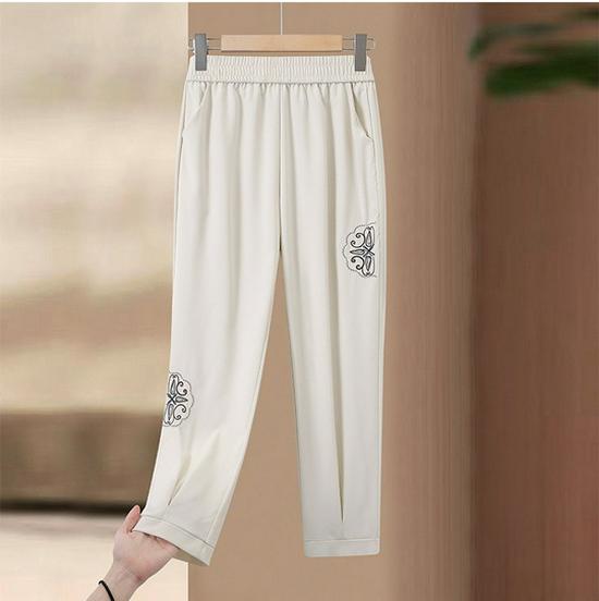 

Spring 2026 High-Waisted Casual Pants – Chinese Style for Middle-Aged and Elderly Women 2XL (110-120 jin) білий