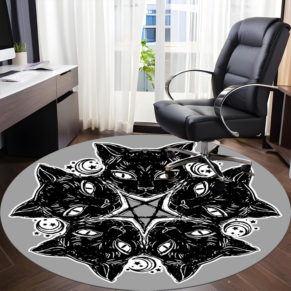 1pc Witchcraft Cats Office Round Area Rug, Indoor Mat Suitable ForOffice, Under Office Chairs Bedroom Living Room Home Decor, Room Deco u76