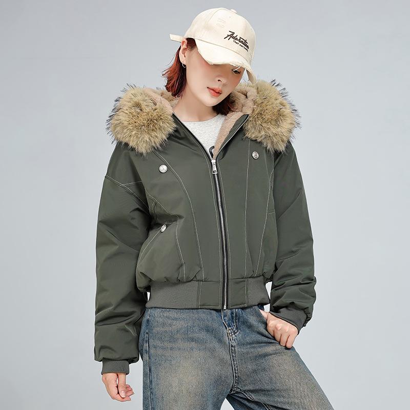 New Winter Hooded Large Wool Collar Cotton Jacket and Cotton Jacket Fashionable Versatile Cotton Jacket for Women