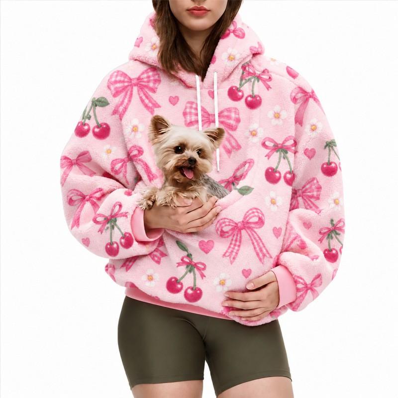 Womens Hooded Fleece Sweatshirt With Pet Pocket Loose Plus Size Winter Warm Casual Top