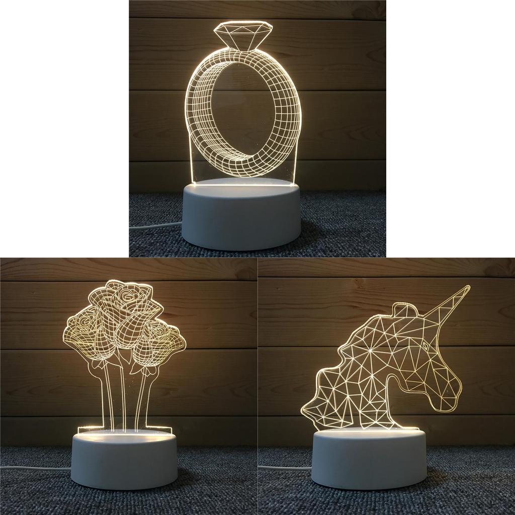 Cute 3d Rose Pig Diamond Ring Night Light Usb Power Acrylic Lamp For Birthday Gift