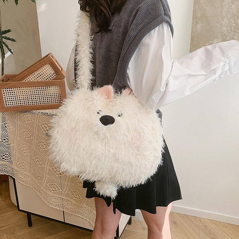 Cute Cartoon Dog Student Shoulder Bags For Women Girls Large Capacity Messenger Bag Simple Sweet Plush Female Handbags Gifts