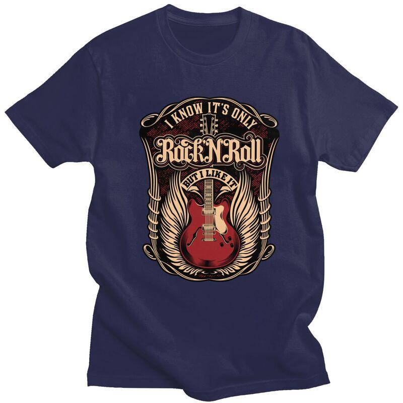 Custom Its Only Rock And Roll T Shirts Men 100 Cotton Tees Heavy Metal Guitar Music Tshirts Short Sleeve Casual Tshirt