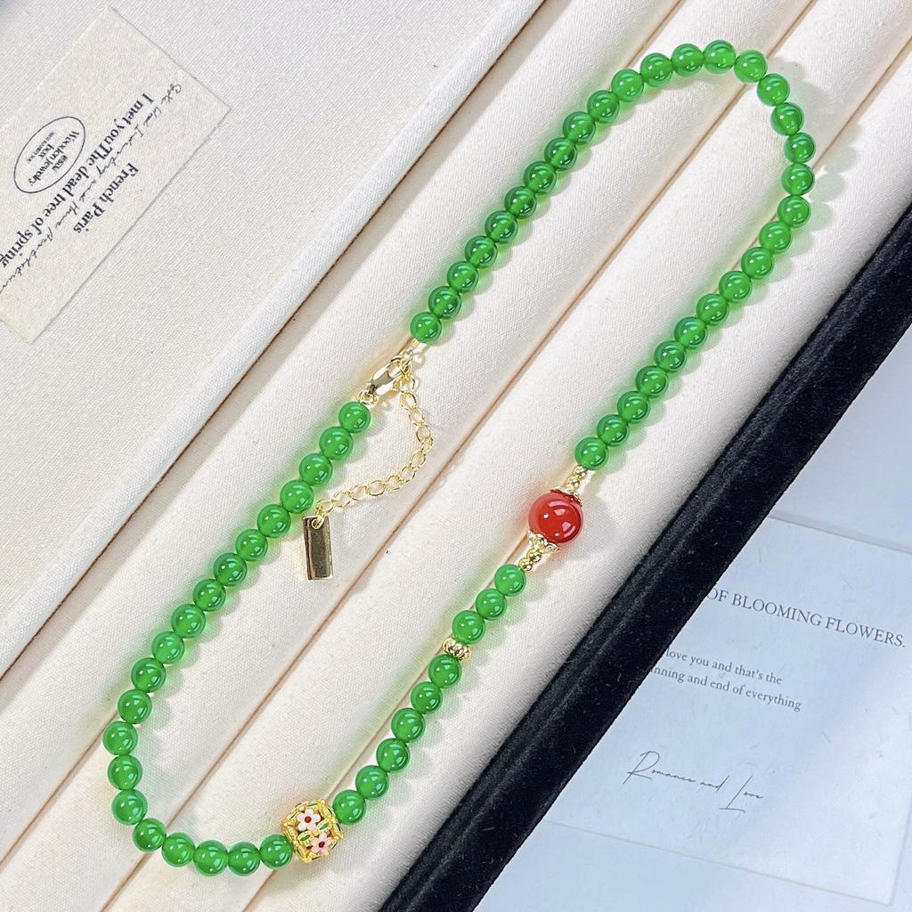 6Mm High Quality Ice-Permeable Imperial Green Natural Green Chalcedony Chalcedony Design Clavicle Chain Necklace