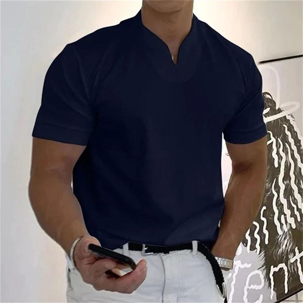 Men Short Sleeve V Neck T Shirt Casual Basic Solid Business Fitness Top Lightweight Breathable Slim Fit Tee for Daily Wear