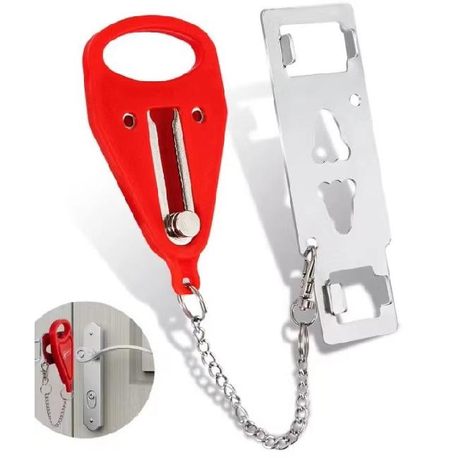 Portable Door Lock Double Hole Security Door Locker Safety Latch Metal Lock Home Room Hotel Anti Theft Security Lock Interior Mirrors 6