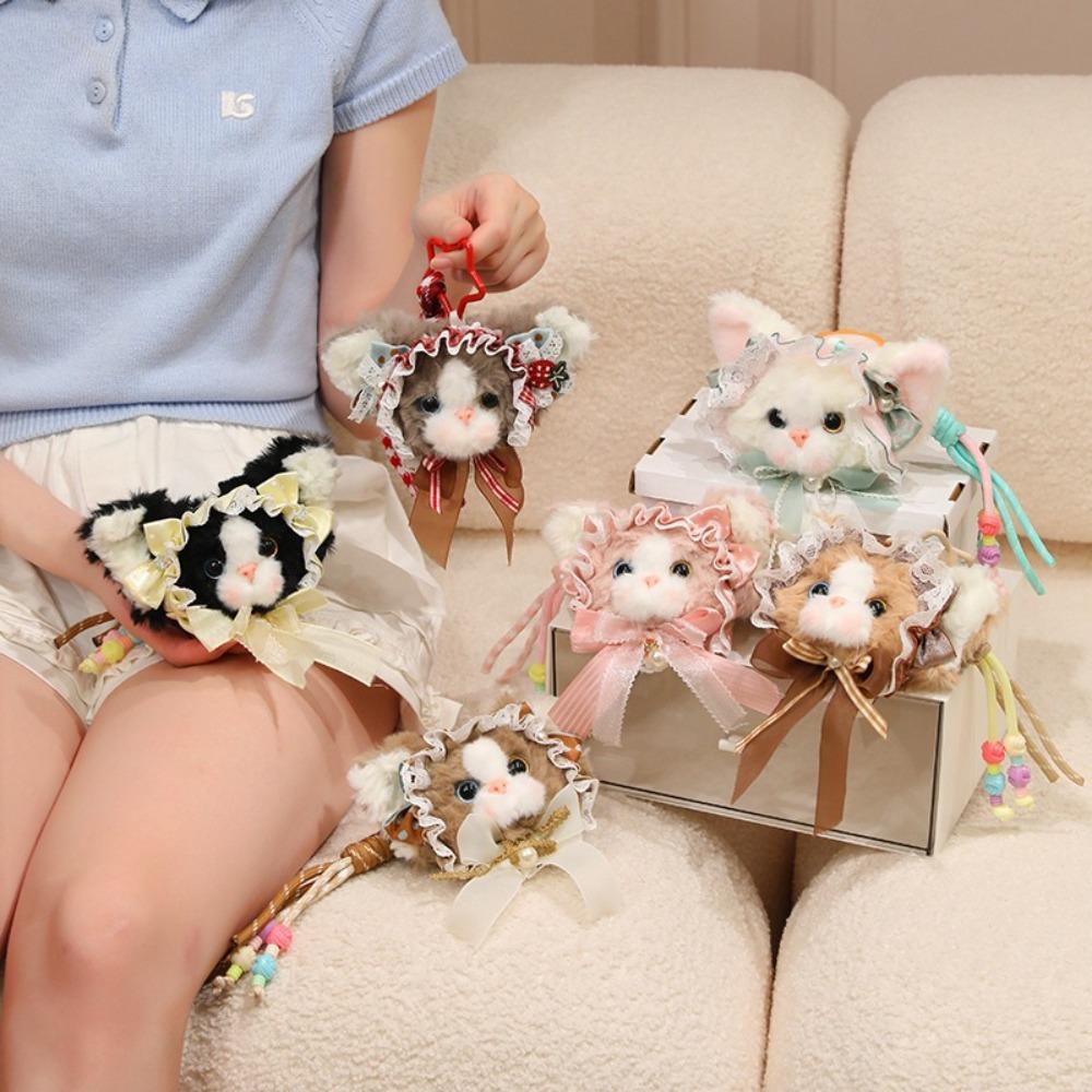 Vintage Cat Keychain Soft Plush Bag Charm Fashion Plush Doll  Girl Gift