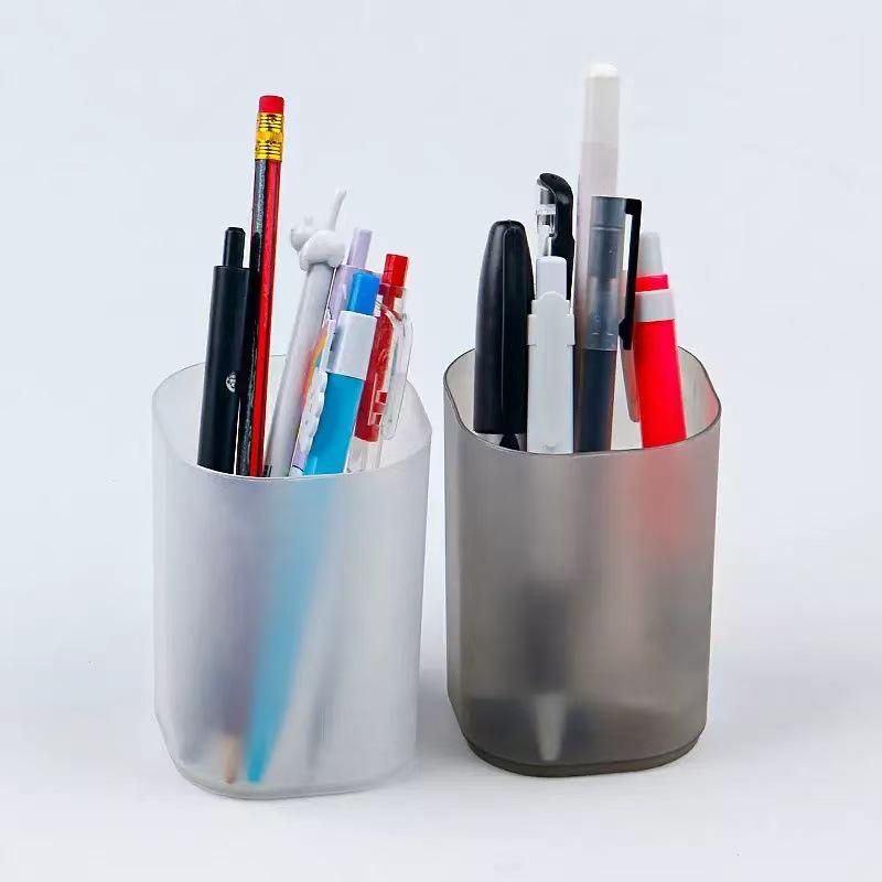 Frosted Transparent Desktop Pen Holder – Multi-Functional Student Stationery Organizer White