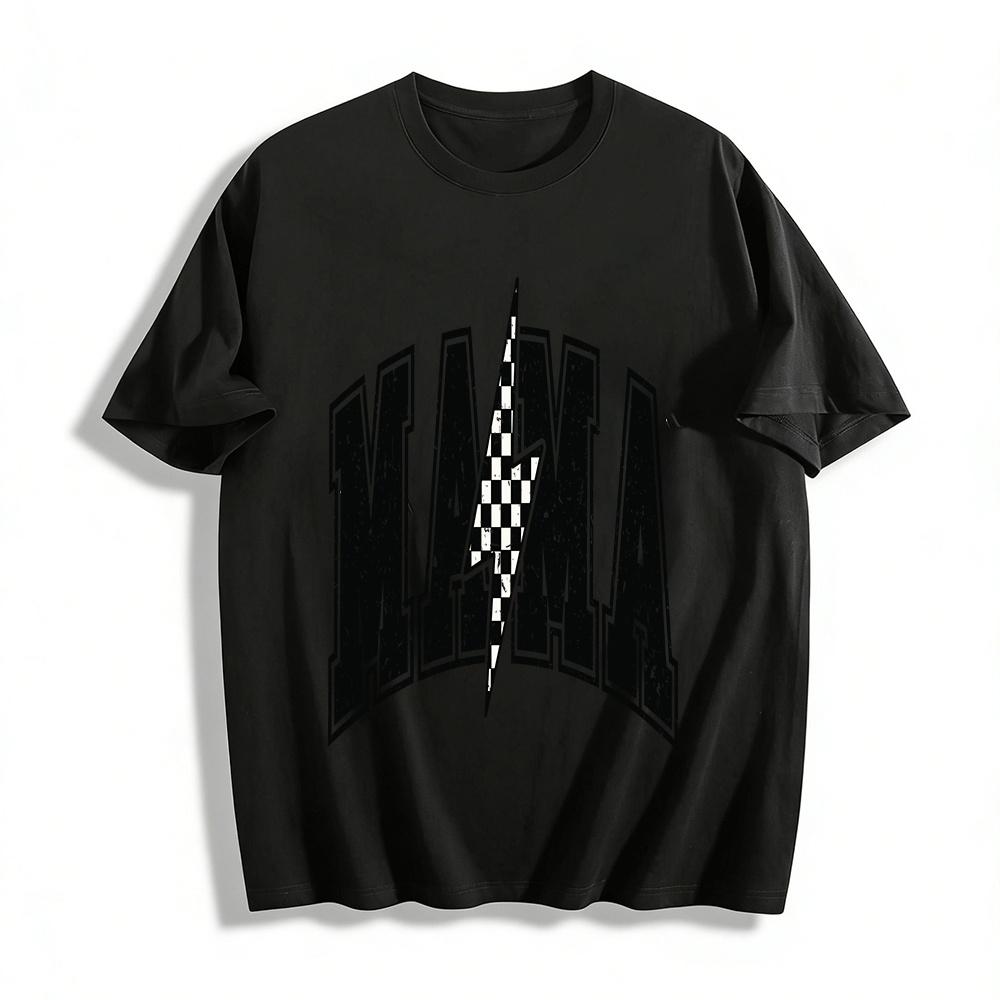 

Vintage Checkerboard Lightning MAMA Graphic Casual Top Pure cotton T-shirt XXS
