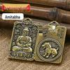 Amulet of Eight Guardian Deities Keychain: Brass Five Emperors Coins with Twelve Zodiac Pendant.