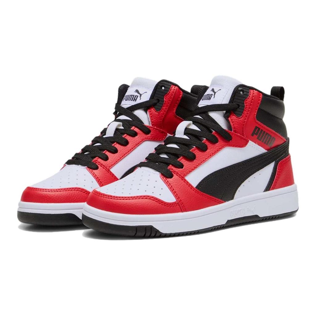 PUMA Rebound V6 Mid top Children's Basketball Shoes White Red Black Teenagers Kids' 393831-03