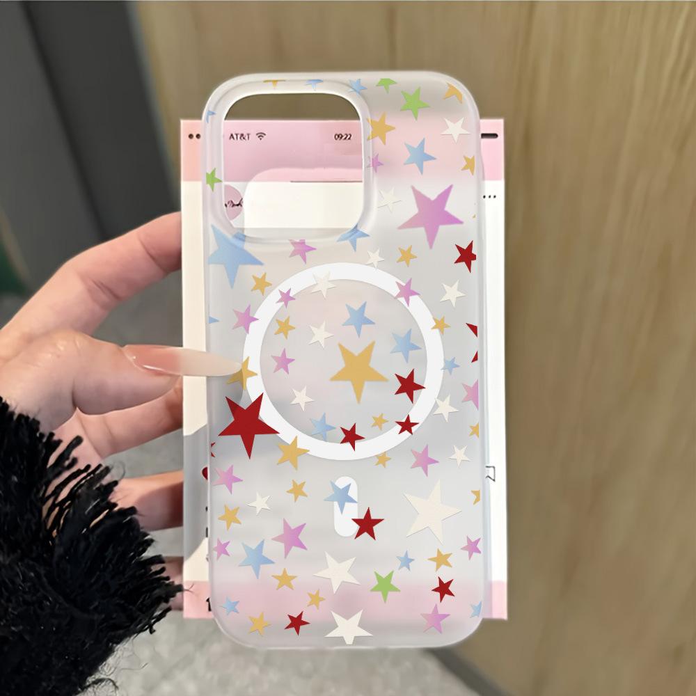 Colorful big stars for Apple 17promax/16 /15 magnetic matte mobile phone case personality 14 simple