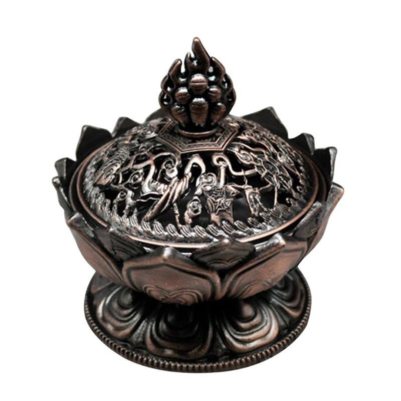 Vintage Copper Lotus Incense Burner Eight Treasures Zinc Alloy Aromatherapy Burner Sandalwood Incense Stove