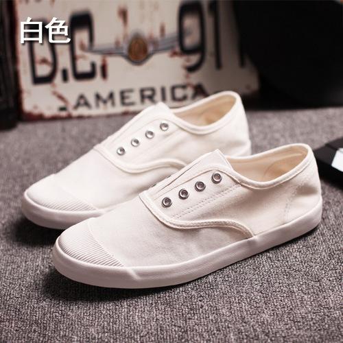 

Belle 2026 men s shoes flat white canvas shoes men s one-pedal student Korean version single shoes breathable 44