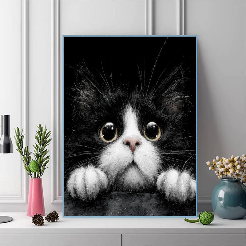 Tuxedo cat Pattern 3pcs 100% Round Full Drill 5D DIY Diamond Painting Embroidery Cross Stitch Rhinestone Décor