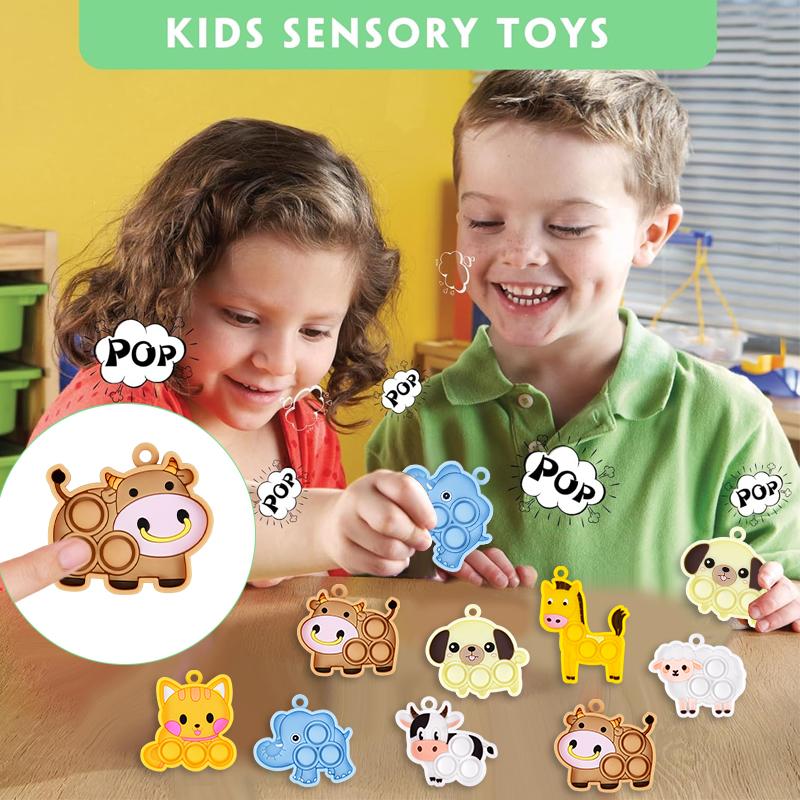7/14/21Pcs Cartoon Animal Pop Keychain Small Toys Kids Birthday Party Favors Guest Gift Goodie Bag Pinata Filler Baby Shower