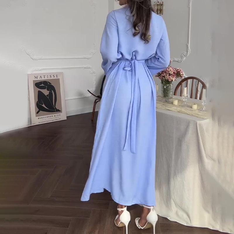 High-End Solid Color Round Neck Long-Sleeve Dress for Women - 2025 Autumn Fashion