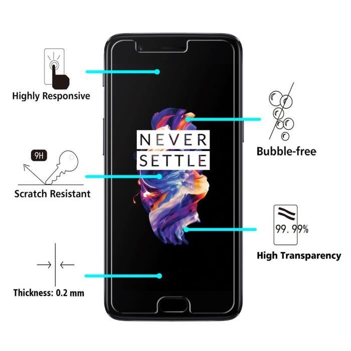 Tempered Glass - Phonillico® - ONEPLUS 5 - Pack of 2 - Ultra Resistant - Anti-Scratch
