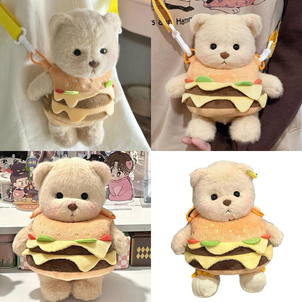 Burger Teddy Clothes Bear Plush Toy Outdoor Backpacks Children Cartoon Doll Cute