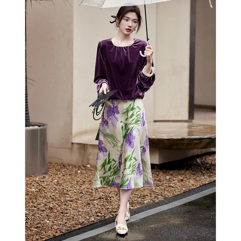 Demana Women's Vintage Velvet Lantern Sleeve Blouse
