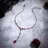 Gothic Red Black Necklace for Women,Goth Choker Vampire Blood Drop Necklace,Punk Black Red Crystal Bead Dark Teardrop Y Necklaces Halloween Jewelry