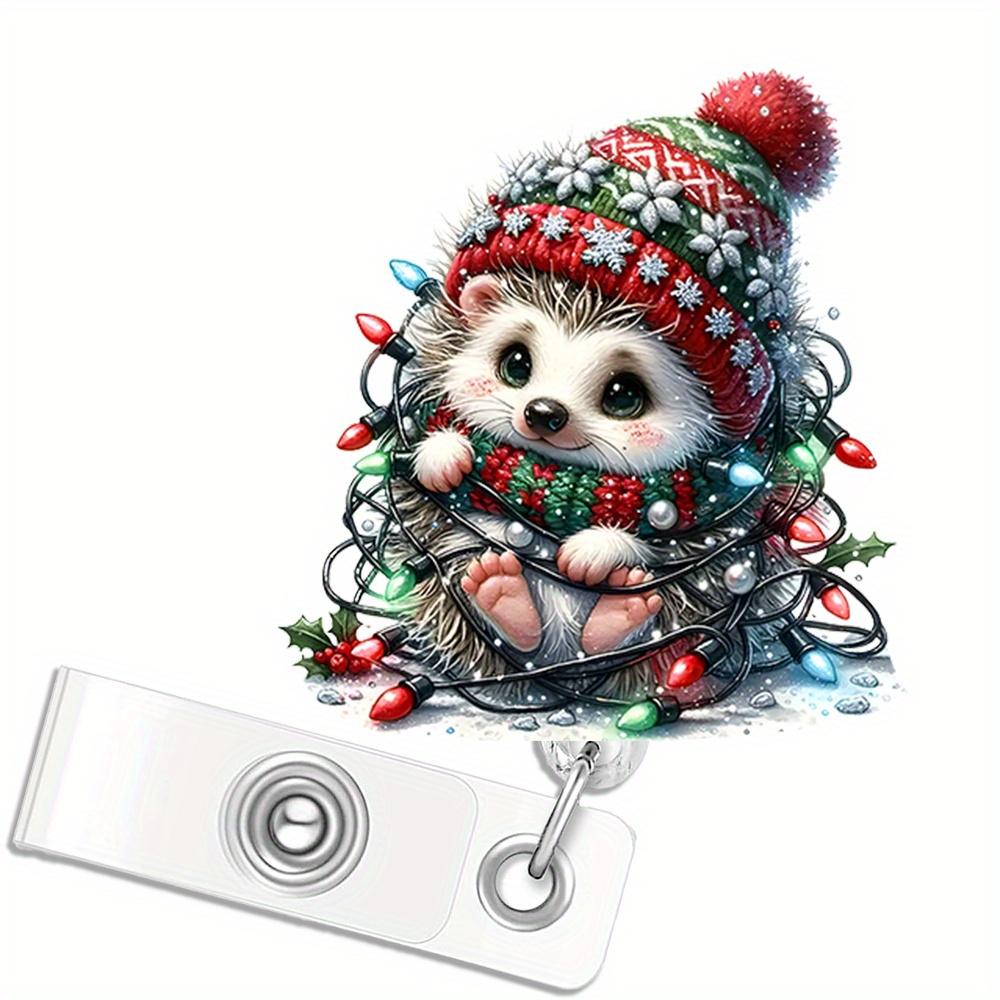 

Hedgehog Winter Badge Reel - Retractable ID clip for office nurses, teachers, and students. прозрачный