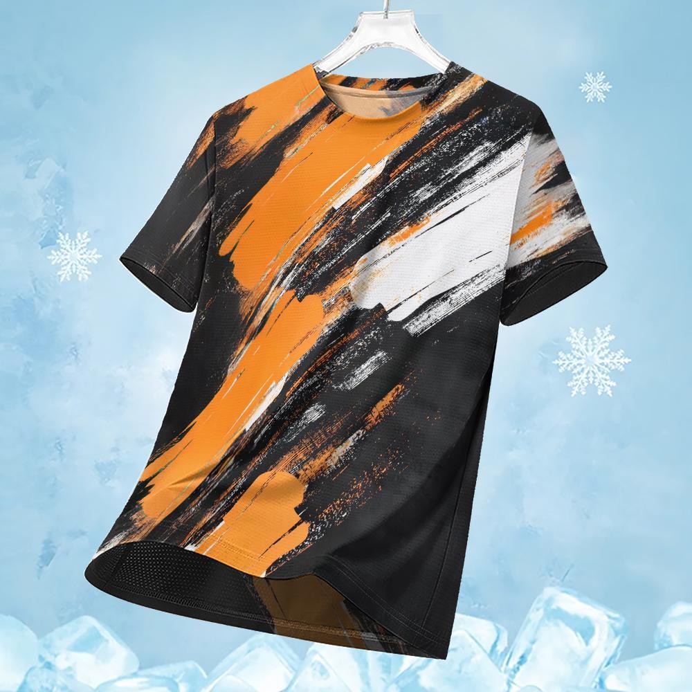 Męski T-shirt Drukowany 3D Koszulki Sportowe do Biegania Wielokolorowy Patchworkowy Drukowany T-shirt Oddychający Szybkoschnący Sportowy Top z Krótkim Rękawem