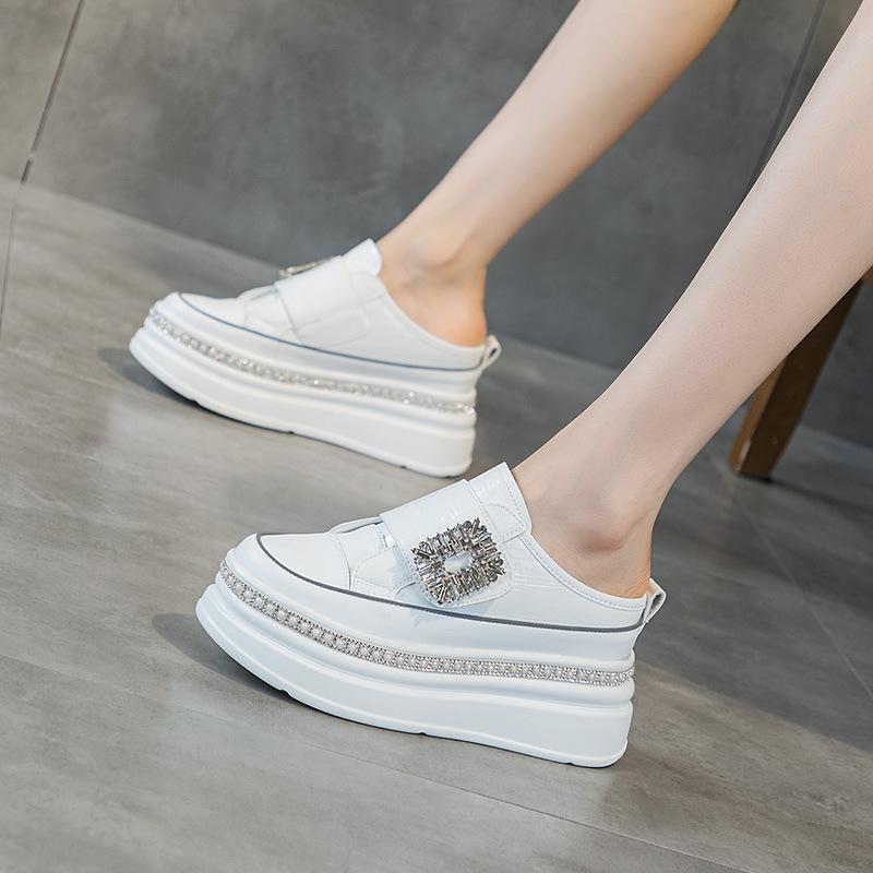 

Маленькие белые туфли женские на толстой подошве 2025 весна новая толстая подошва обувь-маффины с внутренней высотой увеличение женская обувь маленький размер сумка голова полушлепанцы 32 белый