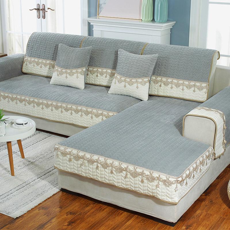 Nový krajkový sametový zesílený plyšový potah pohovky jednobarevný sedák do obývacího pokoje do rohu