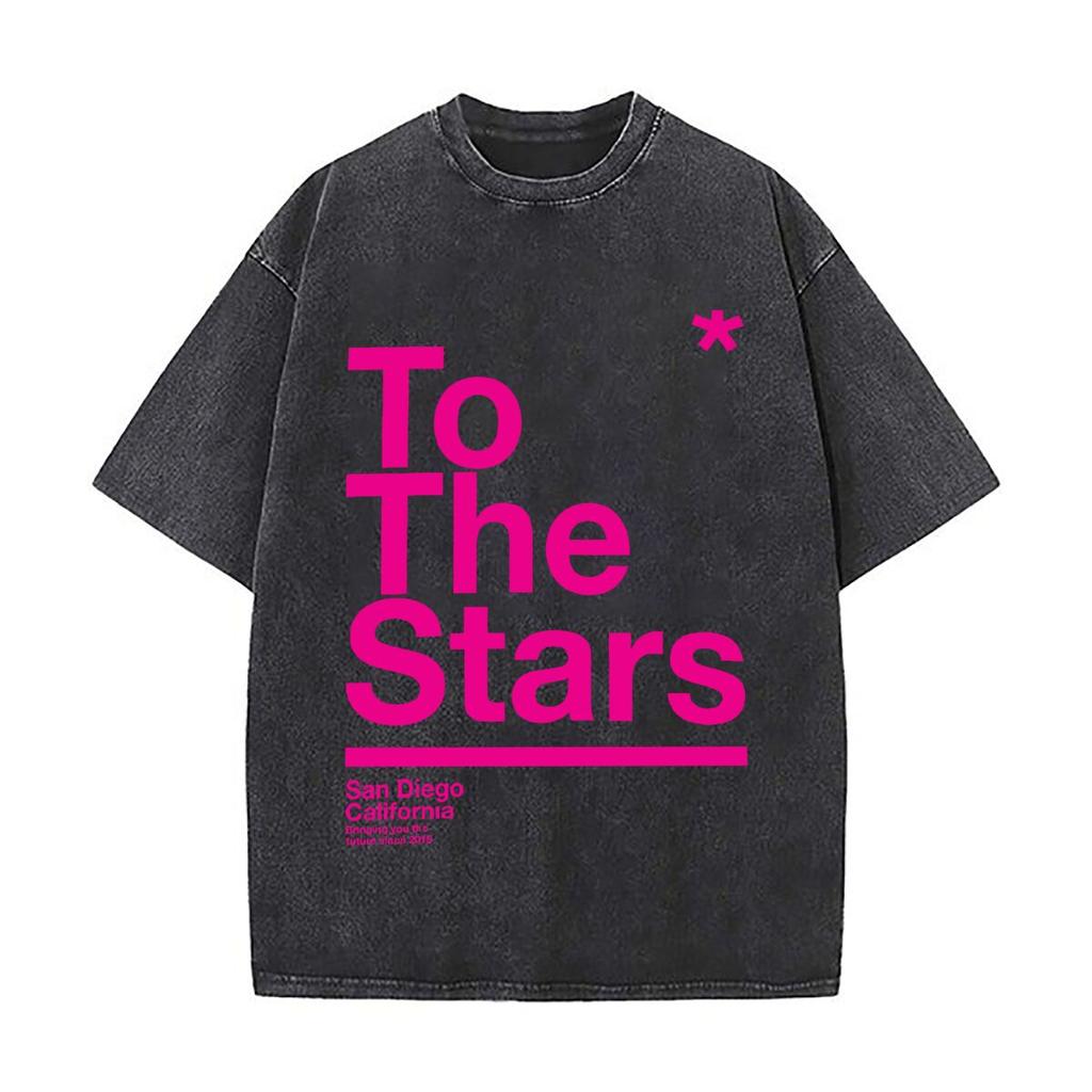 To the Stars Cali Vibe Kunst Gewaschen Ausgeblichen Vintage Kurzarm Mode Vielseitig Tägliches T-Shirt