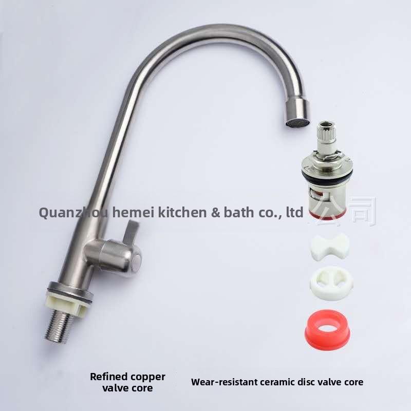 Stainless Steel Kitchen Faucet Wrench-style Control Hot Cold Omnidirectional Rotating Modern Minimalism Design Brushed Finish (as the picture,Stainless Steel)