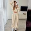 1116 Short Hooded Zipper Sweater High Waist Pendant Wide Leg Pants European and American Casual Drawstring Top Trousers Two-piece Set