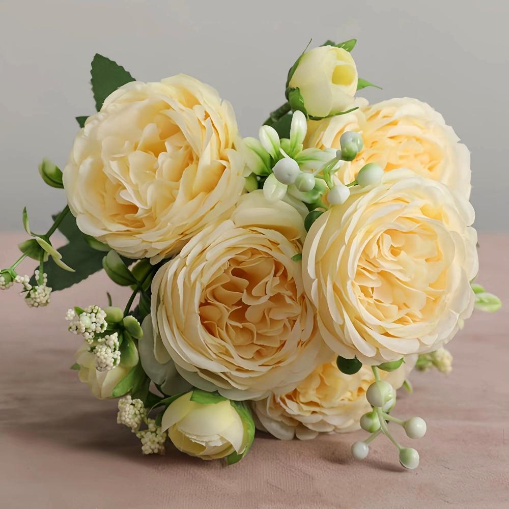 

5 Heads Real Happy Flower Mini 7 Colors Natural Simulated Rose Photography Photo Gift Rose Flowers Decorative Home Decorative жёлтый