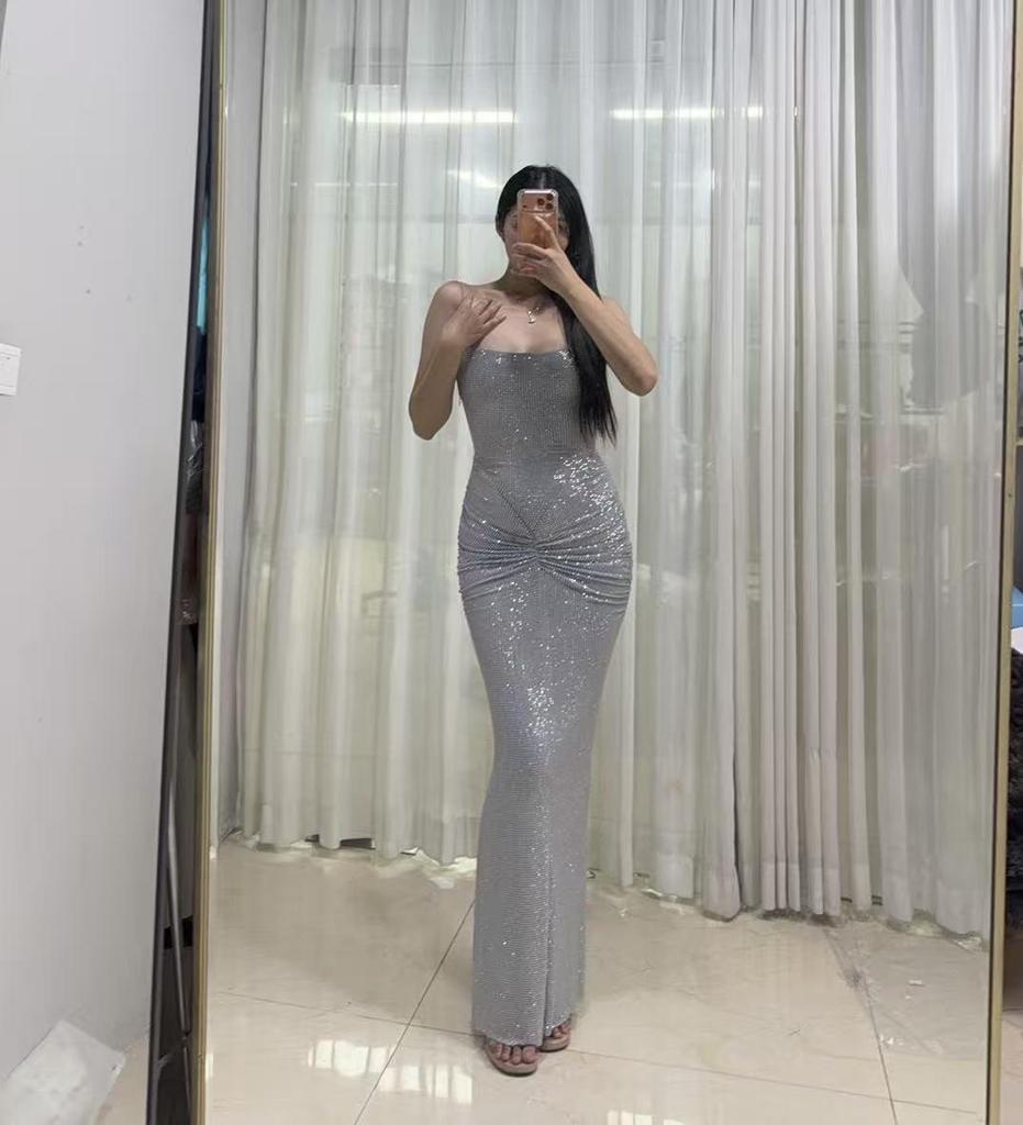 Silver Strappy Bodycon Evening Gown - Long Birthday Banquet Dress