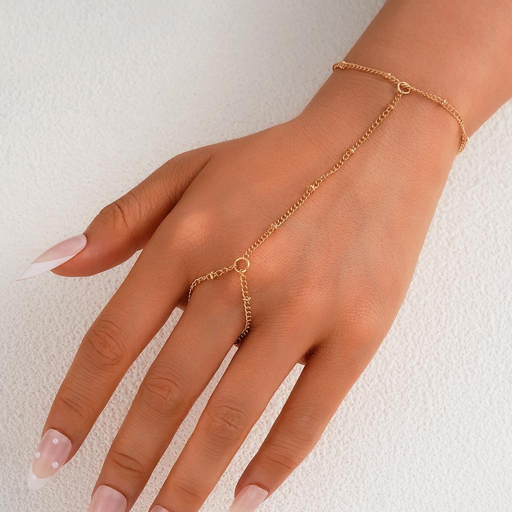 Elegant Hand Chain Finger Ring Bracelet For Women Simple Gold Color Connecting Harness Hand Bracelets Trendy Party Jewelry Gifts