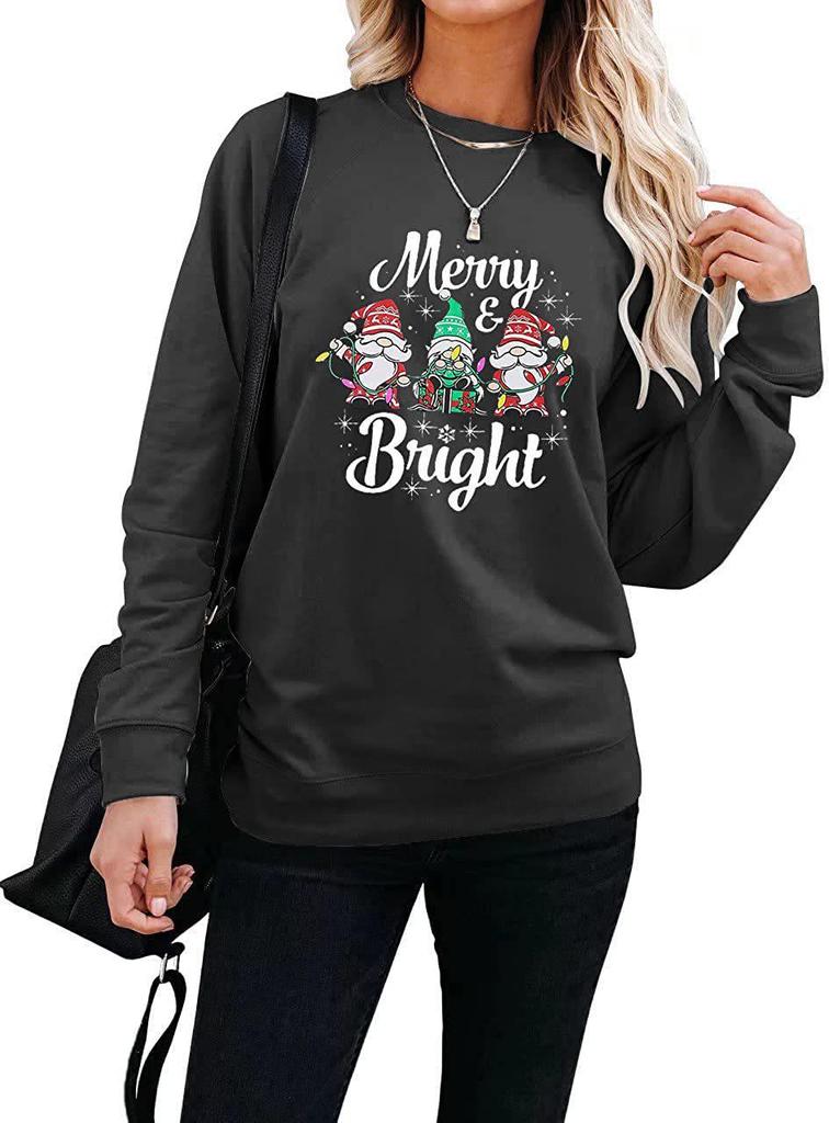 Women's Christmas Gnome Print Round Neck Pullover Hoodie