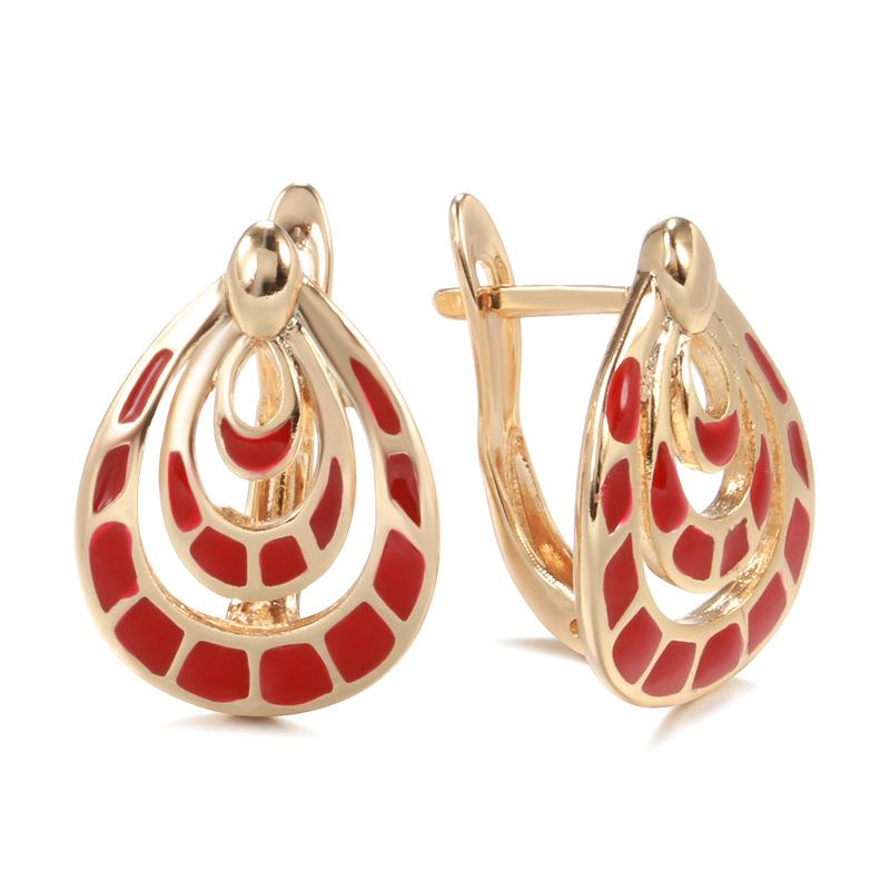 

Fashion 585 rose gold earrings for women, simple temperament, high cold red painting oil earrings jewelry