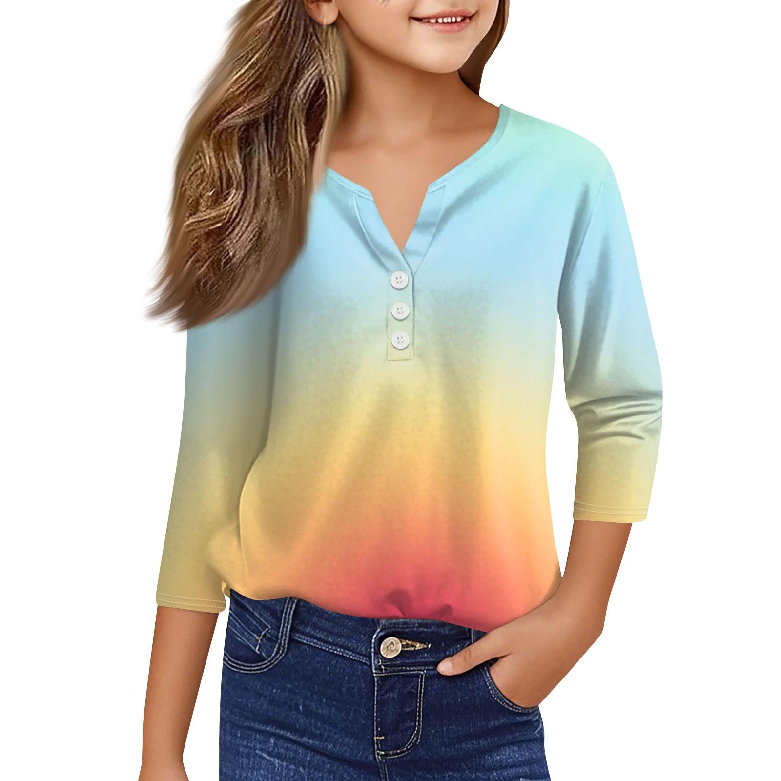 

Повседневные модные топы для девочек с принтом, футболка с семью рукавами и пуговицами 160 жёлтый