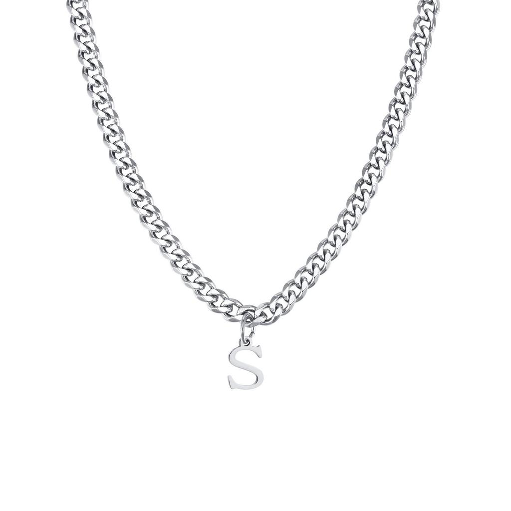 Men's Stainless Steel Hexagonal Letter Necklace - 26 English Alphabet Pendants with Chain