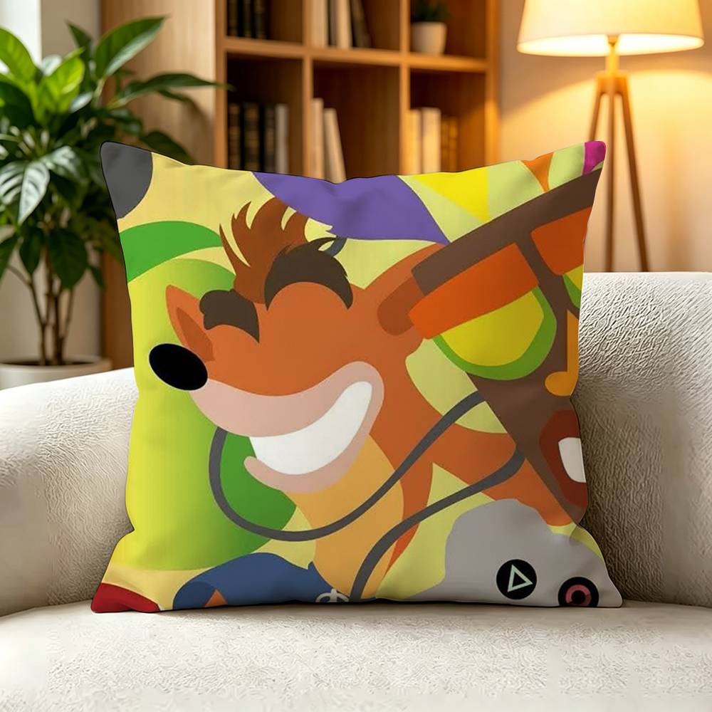 CCCrash Bandicoot Classic Orange Marsupial Square DoubleSided printed Pillow Case Bedroom Bedside Pillow Sofa Cushion Cover