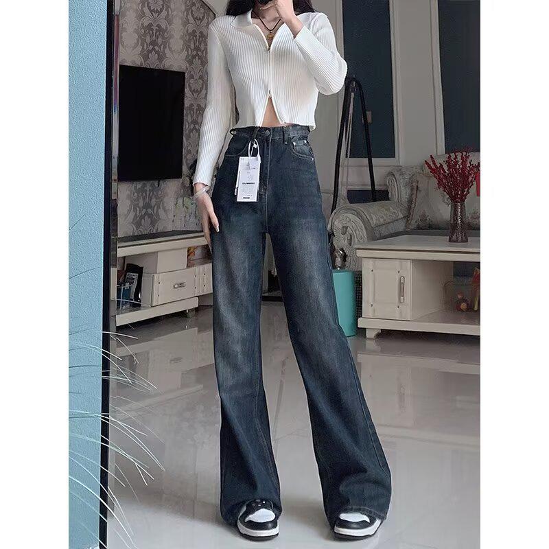 

Женские джинсы с высокой талией в стиле ретро, микро-клеш - Осень/Зима, облегающий крой для фигуры типа груша Extra Large синий