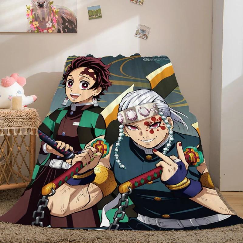 Anime Fleece Blanket Sofa Winter Warm A-Demon Slayer Bed Camping Custom Nap Fluffy Soft Blankets King Size Microfiber Bedding