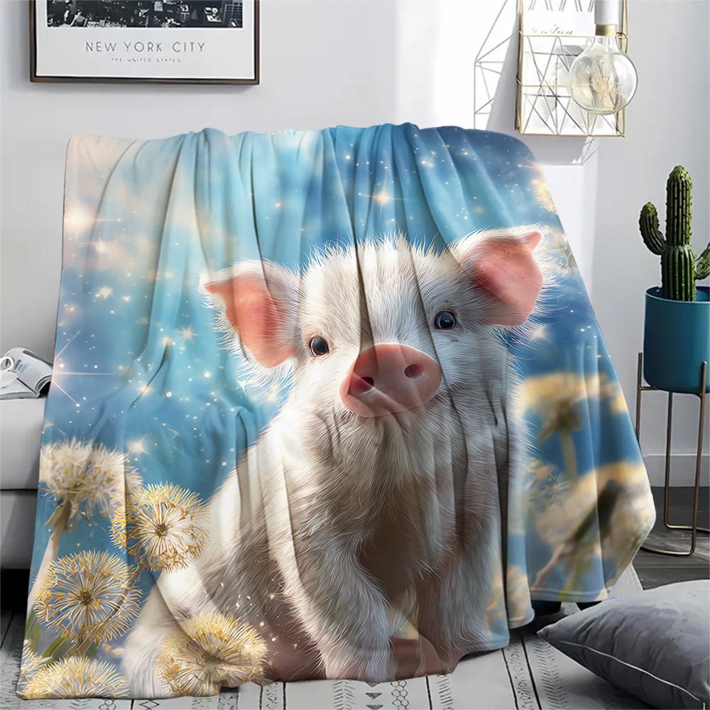 Pig Print Flannel Blanket, High quality Comfortable for All Seasons, Home Decor, Warmth and Comfort, Perfect for Christmas Gifts