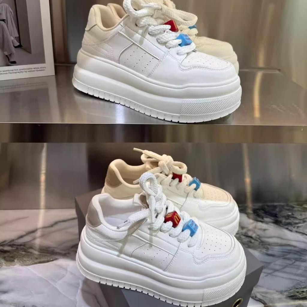 Leather platform white shoes women's shoes 2025 early spring new muffin shoes heightened Internet celebrities student sports and leisure shoes