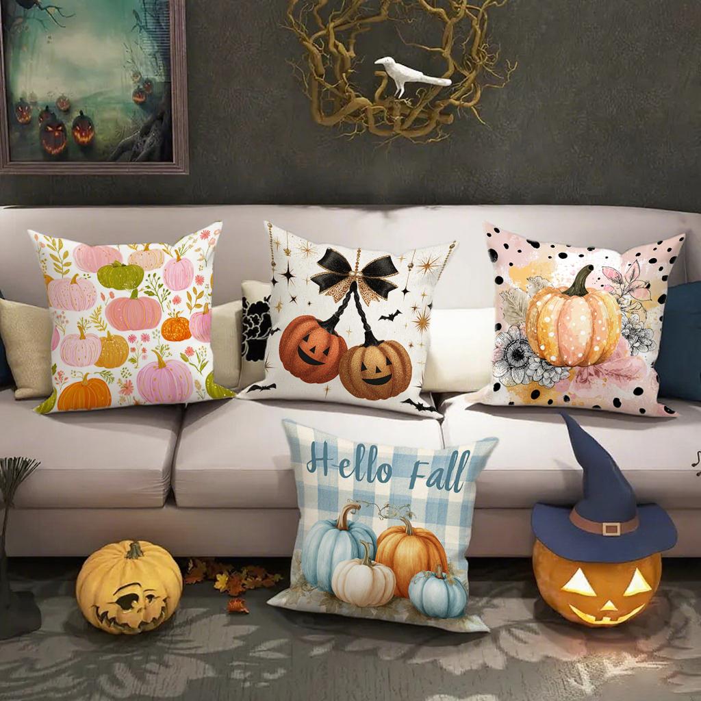 Pumpkin-Patterned Pillow Covers For Fallsuitable For Sofa Car Bedroom Decorative Cushion Cover Pillow Cover