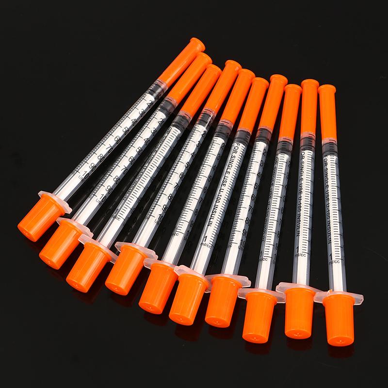 10Pcs 1Ml Disposable Plastic Sterile Insulin Syringe Orange Cap Plastic Liquid Dispenser