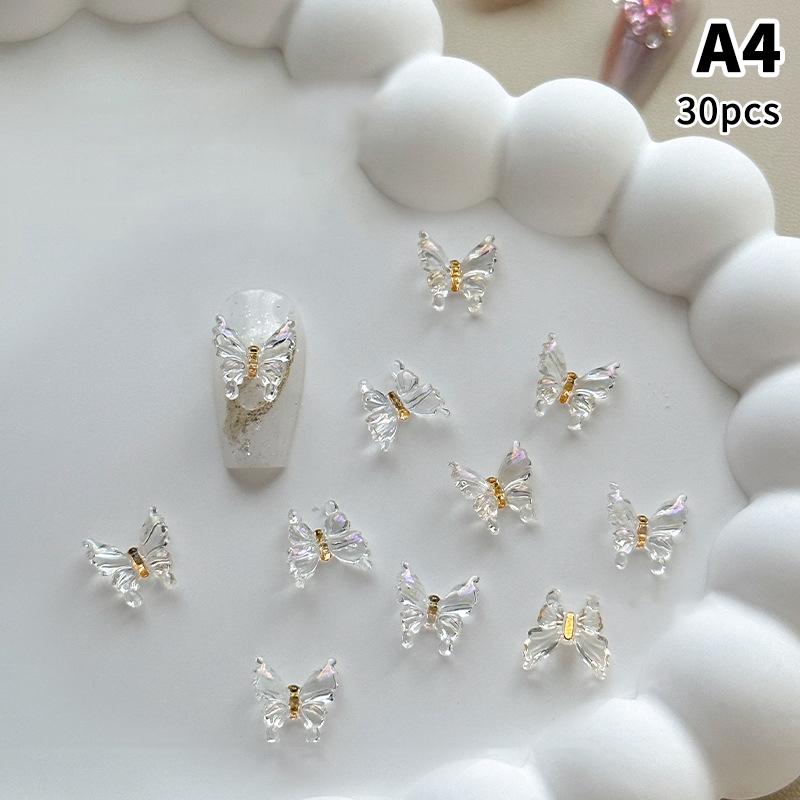 30 Pcs Colorful Butterfly Nail Art Charm 3D Ice Butterfly Nail Decor Ornament Diy Kawaii Nail Figures